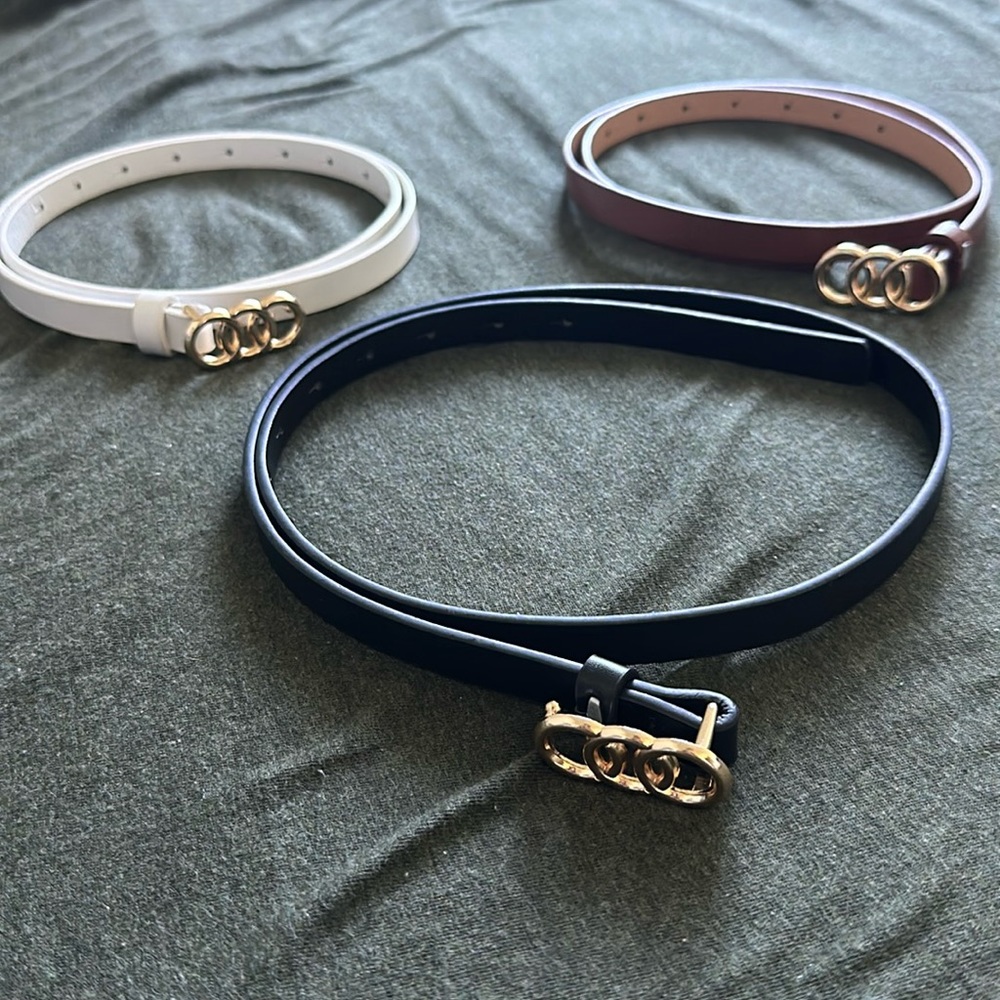 3pcs Women round gold loop buckle, Skinny belts.